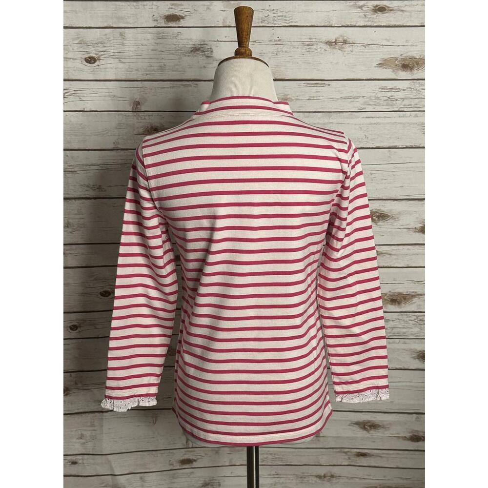 Talbots pink/white cotton striped lace eyelet trim mock neck top Size MP - Picture 7 of 8